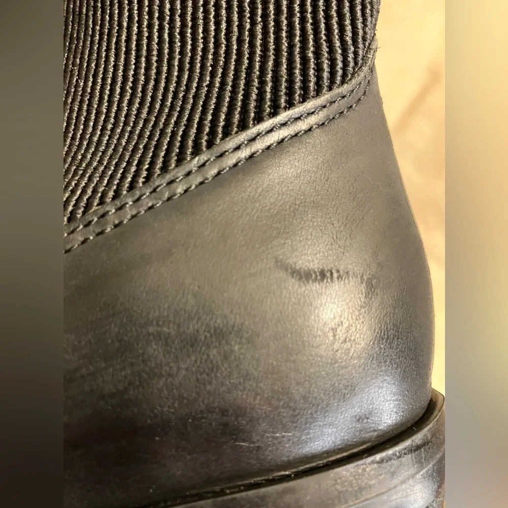 Crown Vintage Adventure Leather Black Bootie Boot Ribbed Stretch Block Size 9.5
